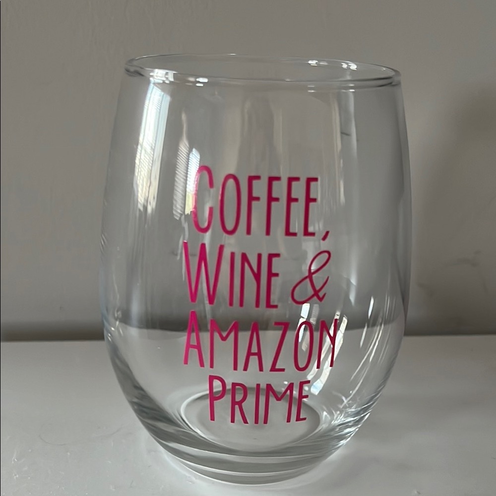 Clear Glass Wine Glass with Fun Pink Text